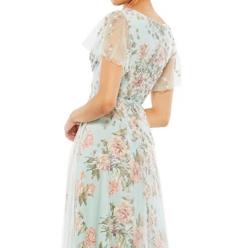 Floral Surplice V-Neck Short Flutter Sleeve A-Line Gown - Picture 3 of 10